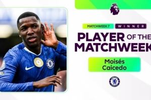 对利物浦破门！官方：切尔西后腰凯塞多当选英超第7轮最佳球员